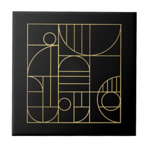 Carreau Art Déco géométrique moderne Faux Or/Noir