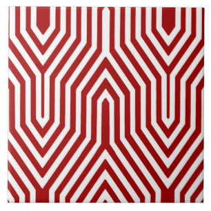 Carreau Art Déco géométrique - rouge foncé et blanc