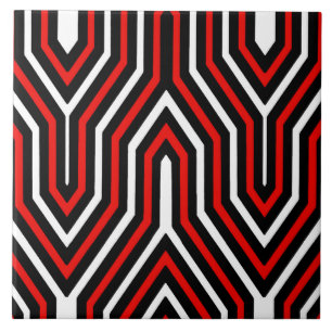 Carreau Art Déco géométrique - rouge, noir et blanc