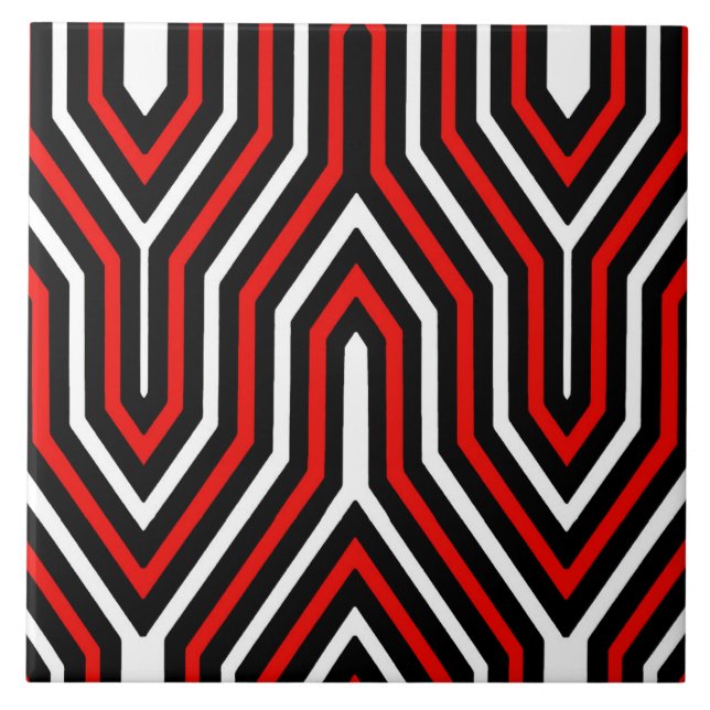 Carreau Art Déco géométrique - rouge, noir et blanc (Devant)