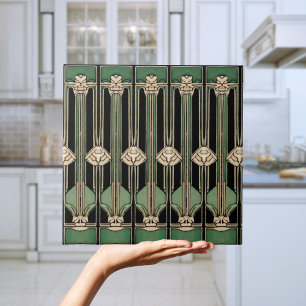 Carreau Art déco géométrique vert Art nouveau