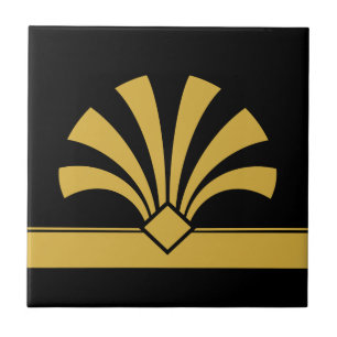 Carreau Art Déco Gold Black Flower Element 06