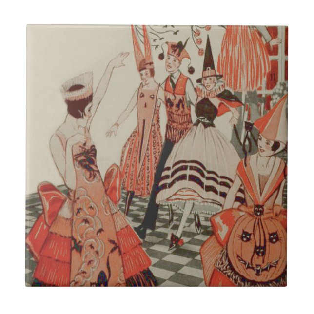Carreau Art Déco Halloween Party Black Cat Citrouille (Devant)