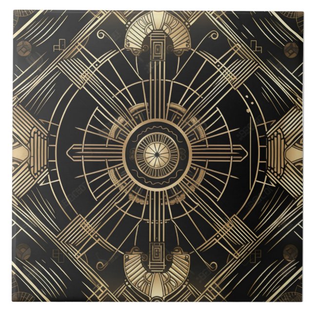 Carreau Art déco luxueux, noir et or, géométrie (Devant)