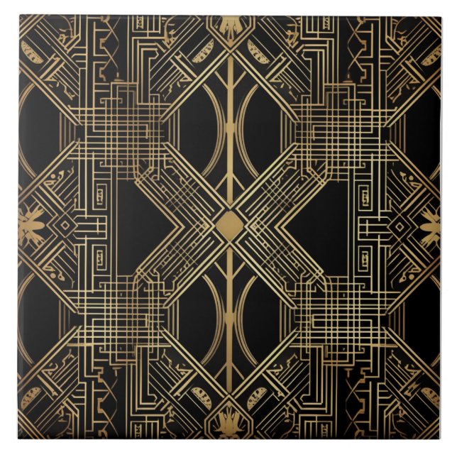 Carreau Art Déco, Or Noir, Motif géométrique (Devant)