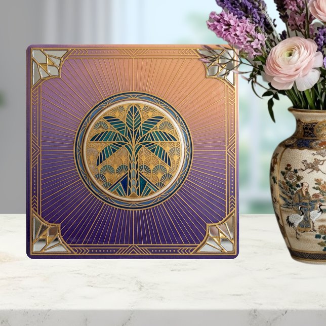 Carreau Art Deco Palm Tree Sunrise Gradient Ceramic Tile (Créateur téléchargé)