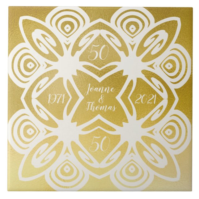 Carreau Art Déco Personnalisé Mariage doré Ornemental (Devant)