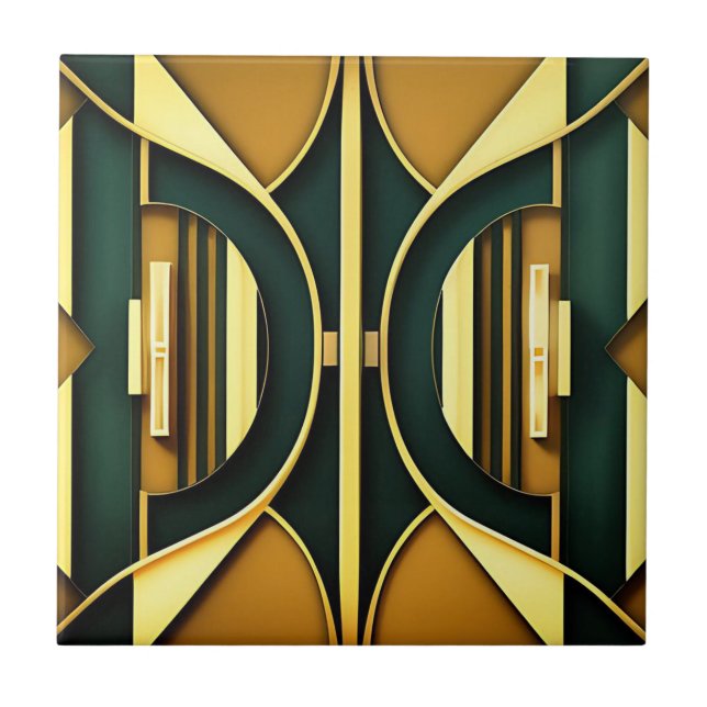 Carreau Art déco Profond Emeraude et Carrelage or (Devant)