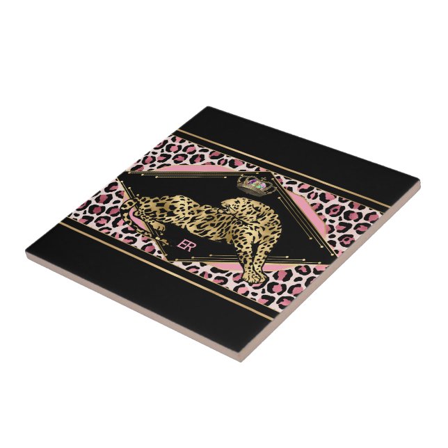 Carreau Art déco rose et léopard d'or (Côté)