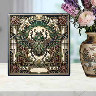 Carreau Art Déco Scarabée Céramique Florale Vert Doré