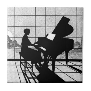 Carreau Art Déco silhouette de piano Noir et blanc