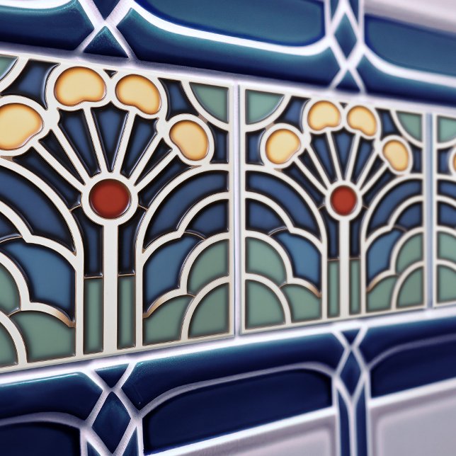 Carreau Art Deco Stylized Sunburst Tree Tile (Créateur téléchargé)