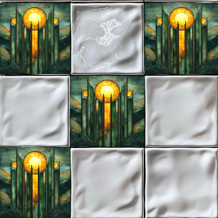 Carreau Art Déco Turquoise Green Gold Sun