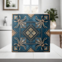 Art Déco vintage Fleur-de-lis - Bleu et or