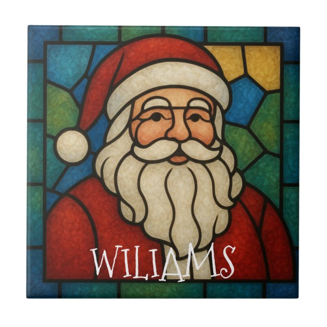 Carreau Art déco vitrail de Noël Santa personnalisé (Devant)