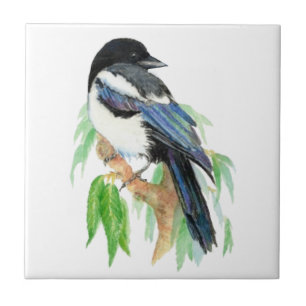 Carreau Art d'oiseau de jardin de pie d'aquarelle
