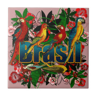 Carreau Art floral tropical d'oiseaux de forêt tropicale