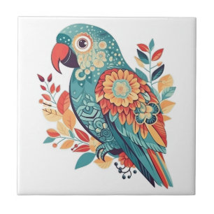 Carreau Art folklorique de Boho Floral Orange Bleu