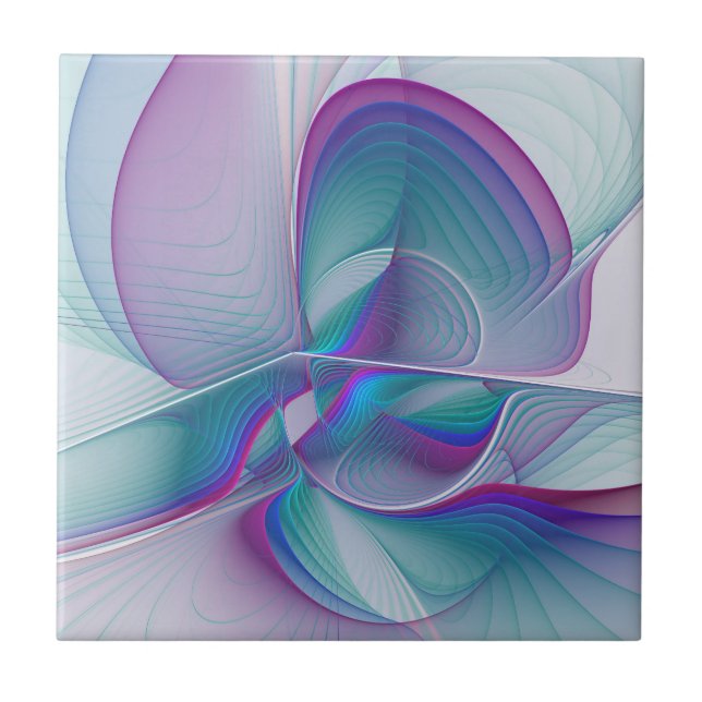 Carreau Art Fractal Abstrait rose bleu turquoise (Devant)