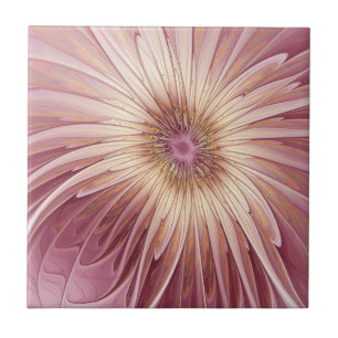 Carreau Art fractal de fleurs abstraites et nuances de bor