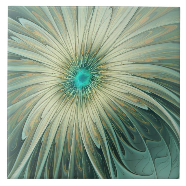 Carreau Art fractal de fleurs de fantaisie vert sauge abst (Devant)
