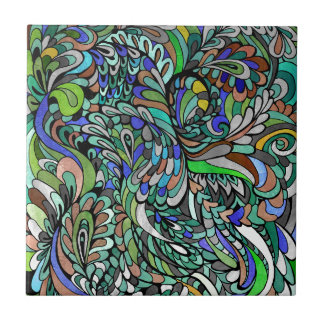 Carreau Art génial multicolore de Paisley de paon de vert