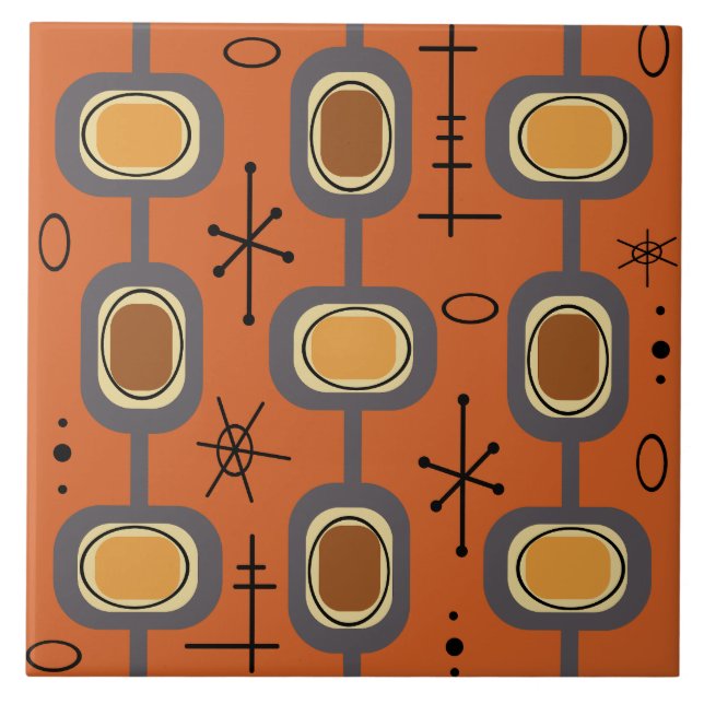 Carreau Art Géométrique de l'ère spatiale Brûlé Orange (Devant)