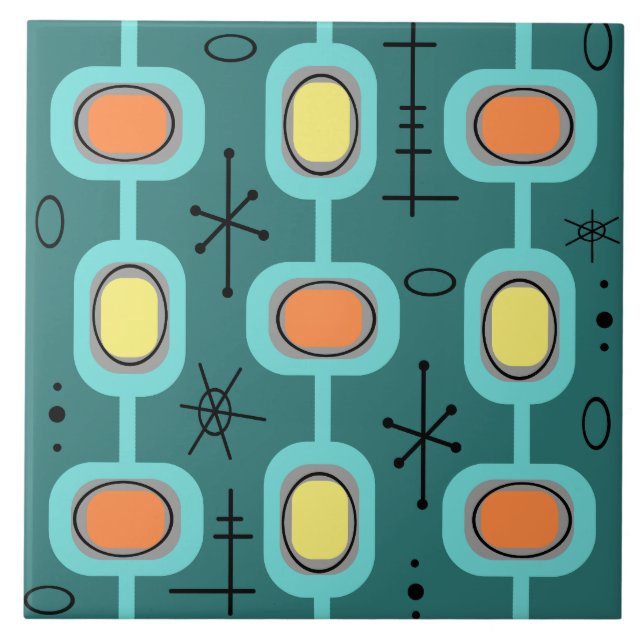 Carreau Art géométrique de l'ère spatiale Turquoise (Devant)