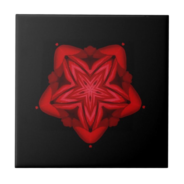 Carreau Art géométrique fin brillant rouge étoile fleur no (Devant)
