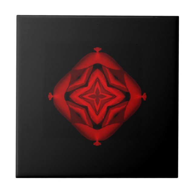 Carreau Art géométrique fin sang rouge étoile fleur noir (Devant)