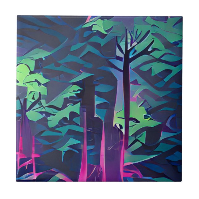 Carreau Art graphique abstrait forestier rose et vert (Devant)