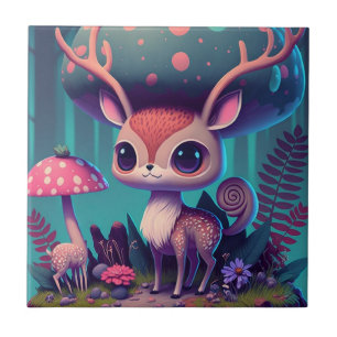 Carreau Art Imaginaire de cerfs de champignons mignons