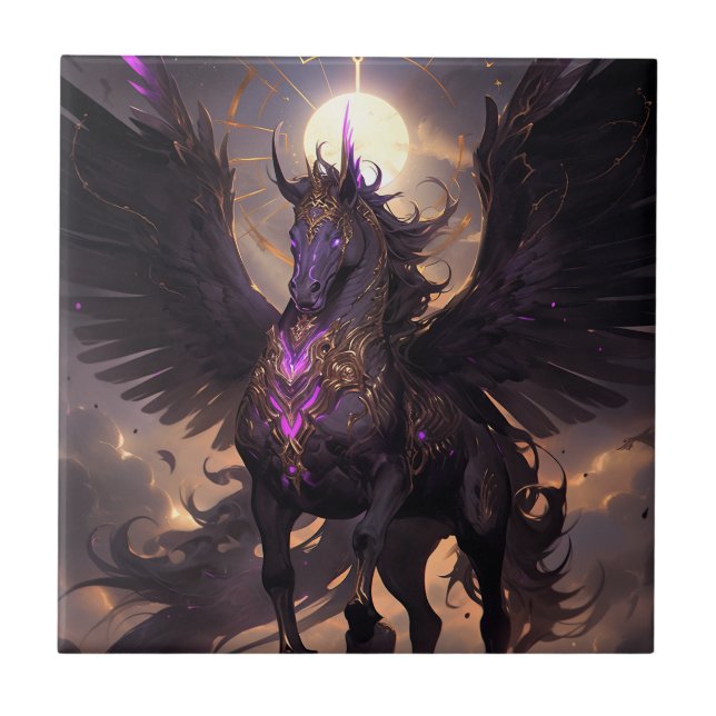 Carreau Art Imaginaire noir violet Unicorne (Devant)