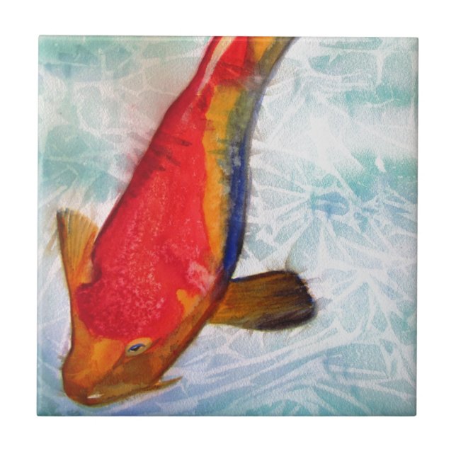 Carreau Art japonais d'aquarelle de poissons de Kohaku Koi (Devant)
