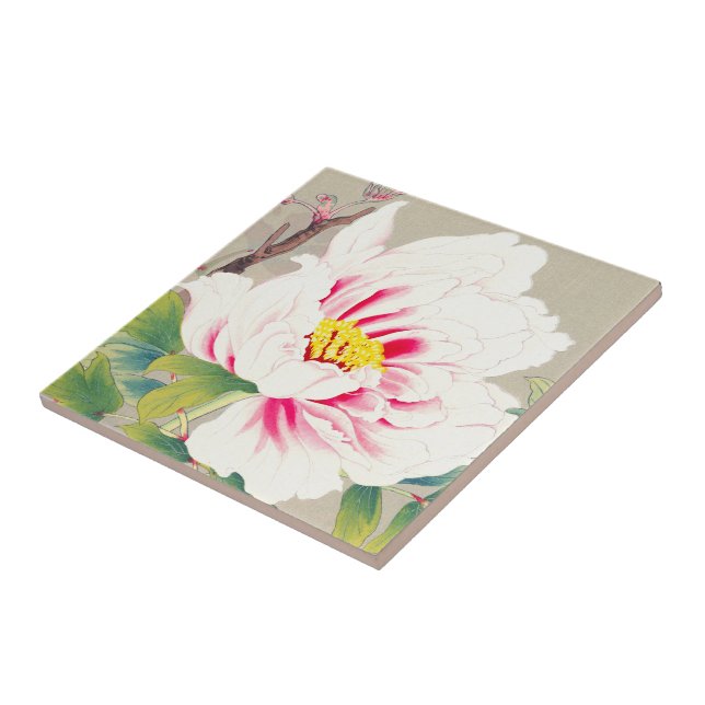 Carreau Art japonais de fleur de camélia rose de Zuigetsu (Côté)