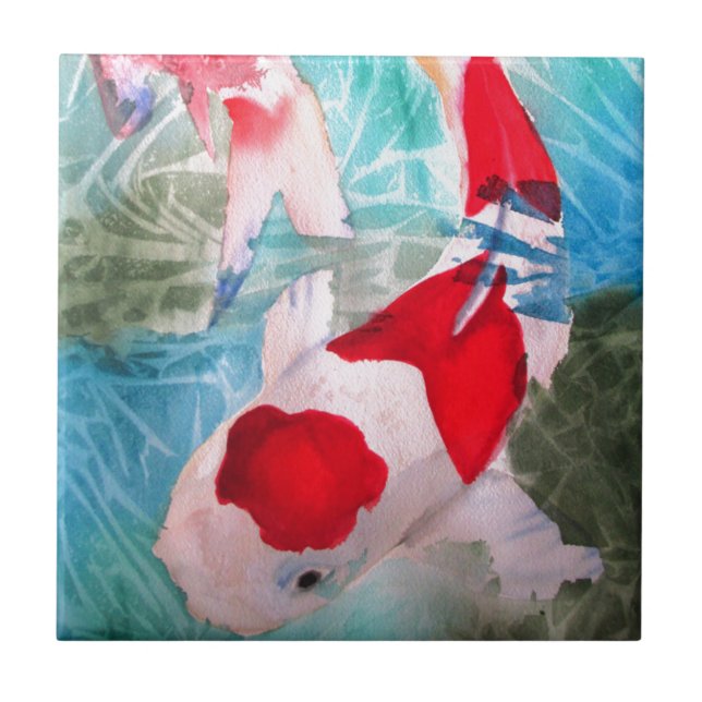 Carreau Art japonais de poissons d'aquarelle de Kohaku Koi (Devant)