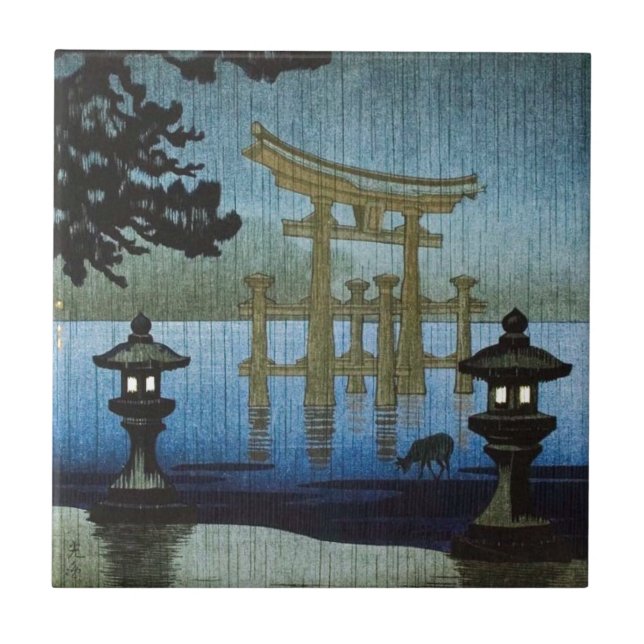 Carreau Art japonais Ukiyo-e de bois de graveur de pluie (Devant)