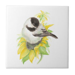 Carreau Art mignon d'oiseau de tournesol de Chickadee