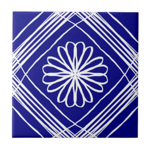 Carreau Art moderne Blue White Flower Line