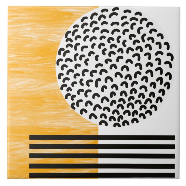 Carreau Art moderne du milieu du siècle orange et noir  (Devant)