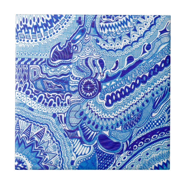 Carreau Art motif de style Royal Blue et White Ming (Devant)