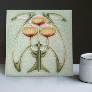 Carreau Art nouveau 1890s Trio de pivoines Gibbons