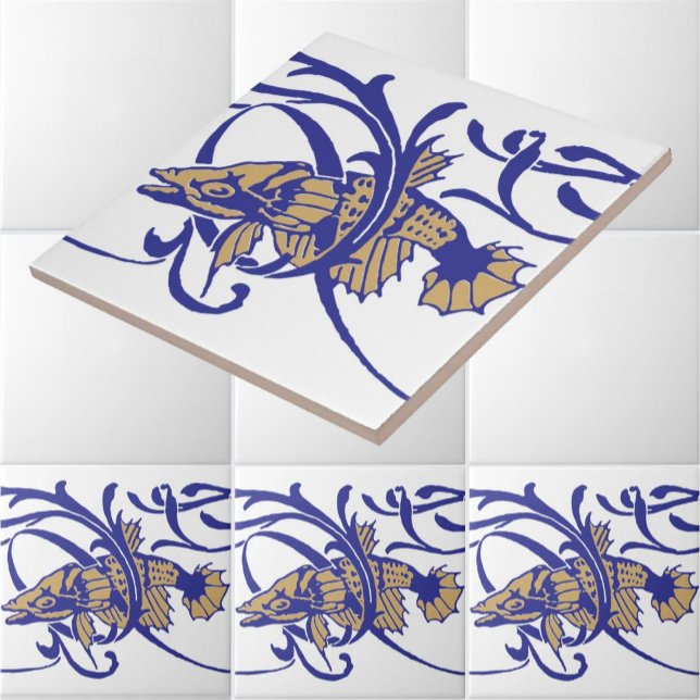 Carreau Art Nouveau 1905 Poisson et algues Motif (Créateur téléchargé)