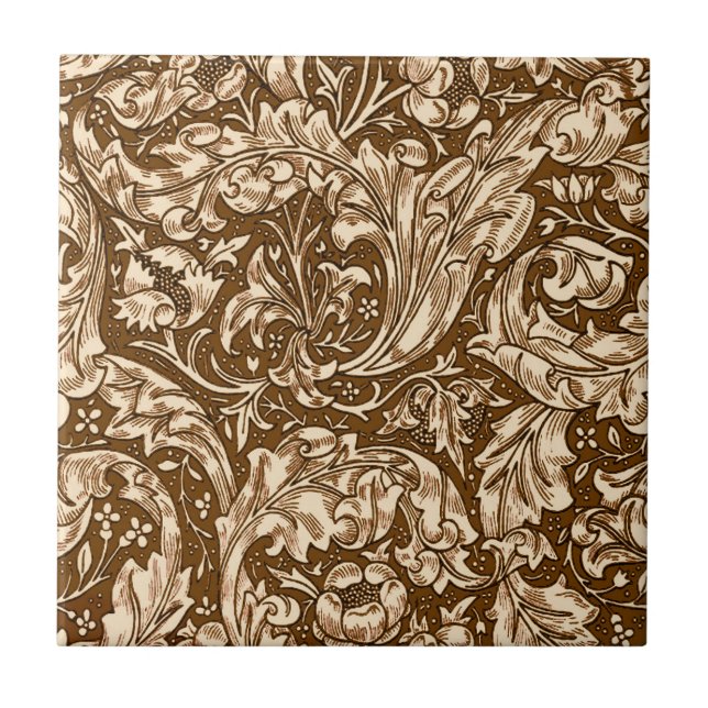 Carreau Art Nouveau Acanthus Feuilles et Fleurs, Brown (Devant)