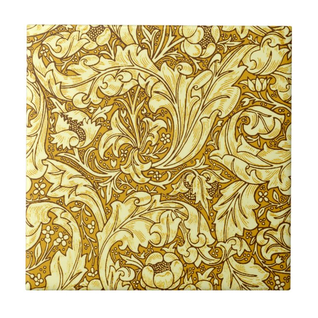 Carreau Art Nouveau Acanthus Feuilles & Fleurs, Mustard Go (Devant)