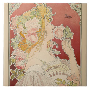 Carreau Art Nouveau Belle Époque Dame Roses Livemont