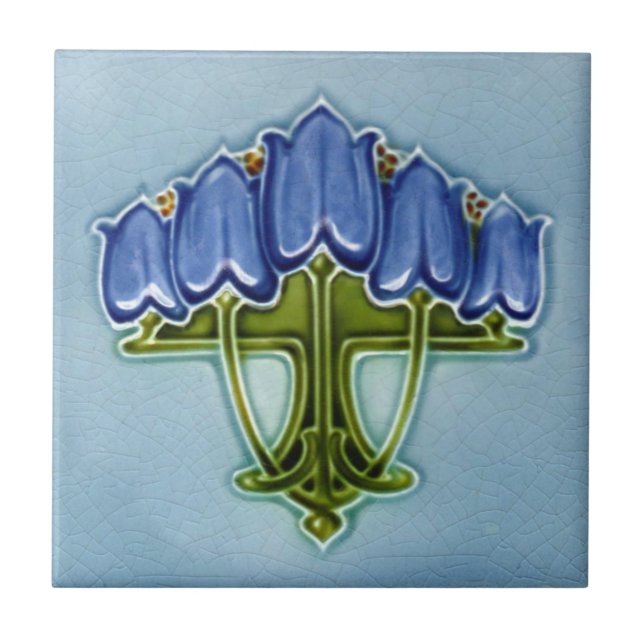 Carreau Art nouveau Bleu Floral Faux Relief Tile Repro (Devant)
