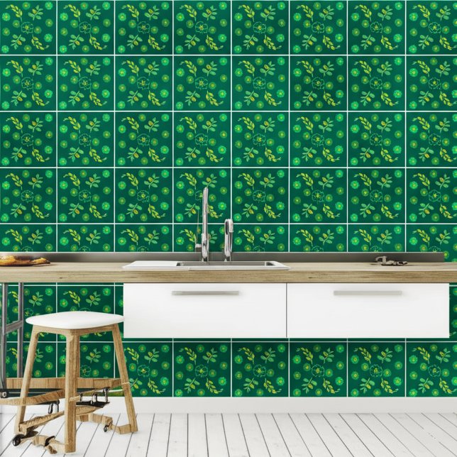 Carreau Art nouveau botanique (Décor mural) Vert émeraude (Kitchen Floral Botanical Tiles
)