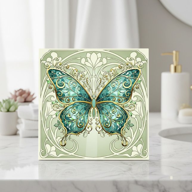Carreau Art Nouveau Butterfly Pat#1 Teal ID1222 (Créateur téléchargé)