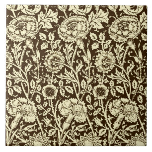 Carreau Art Nouveau Carnation Damas, Brown et crème